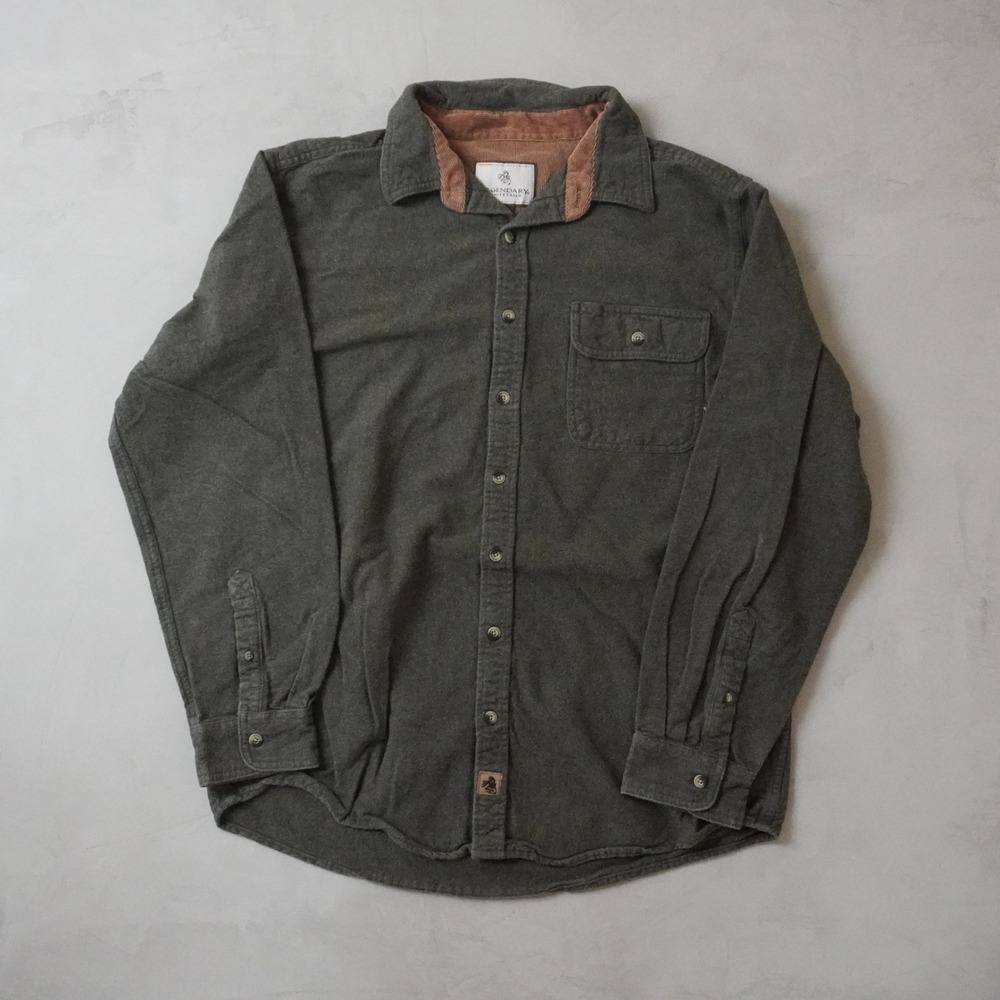 Legendary Whitetails Flannel Shirt Mens LT Large Tall Green Corduroy Trim Cotton